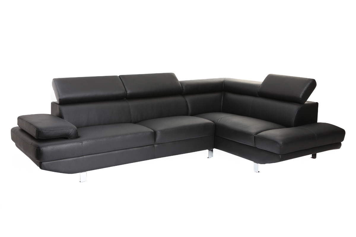 Canap� d'angle en cuir noir avec t�ti�res ajustables JENKINS - cuir de buffle