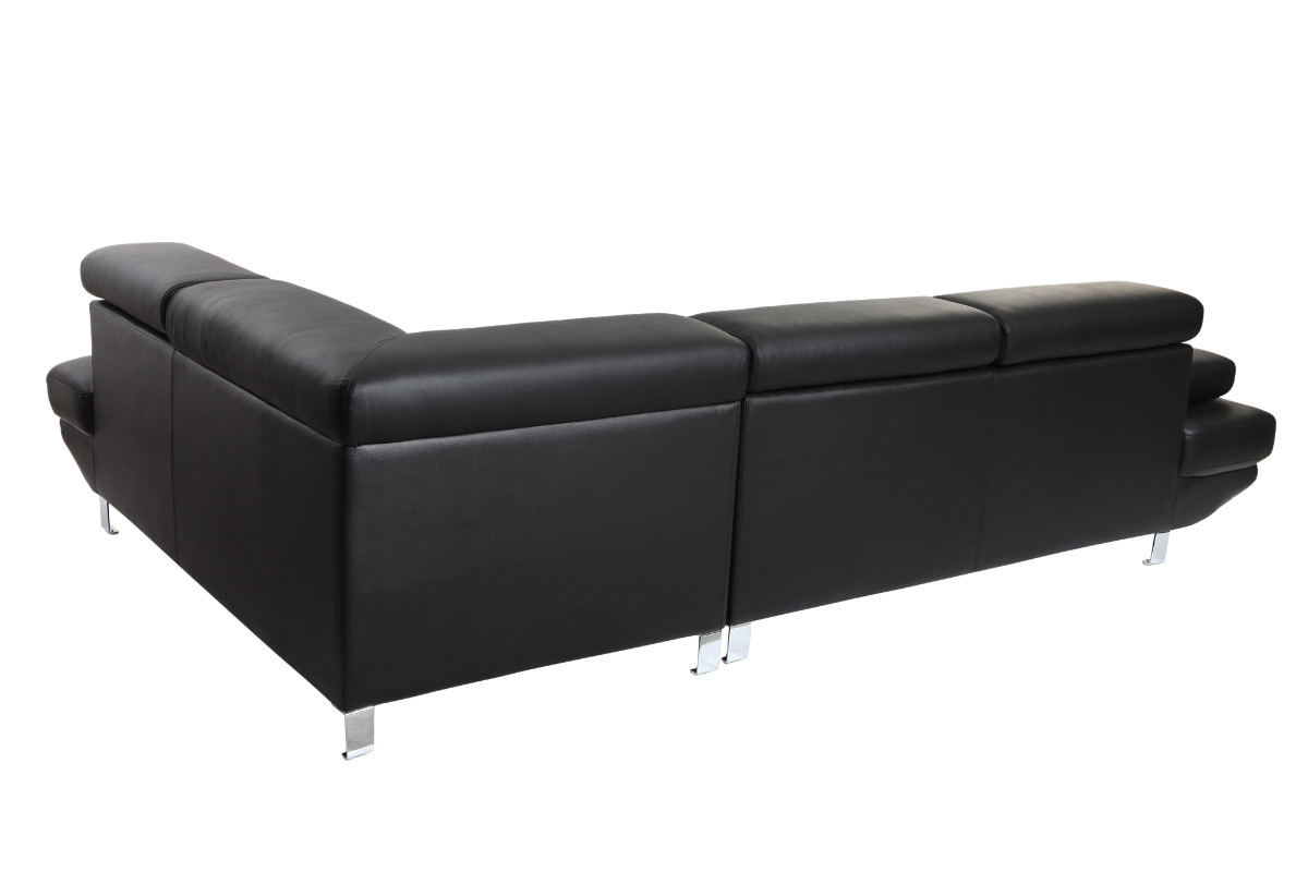 Canap� d'angle en cuir noir avec t�ti�res ajustables JENKINS - cuir de buffle