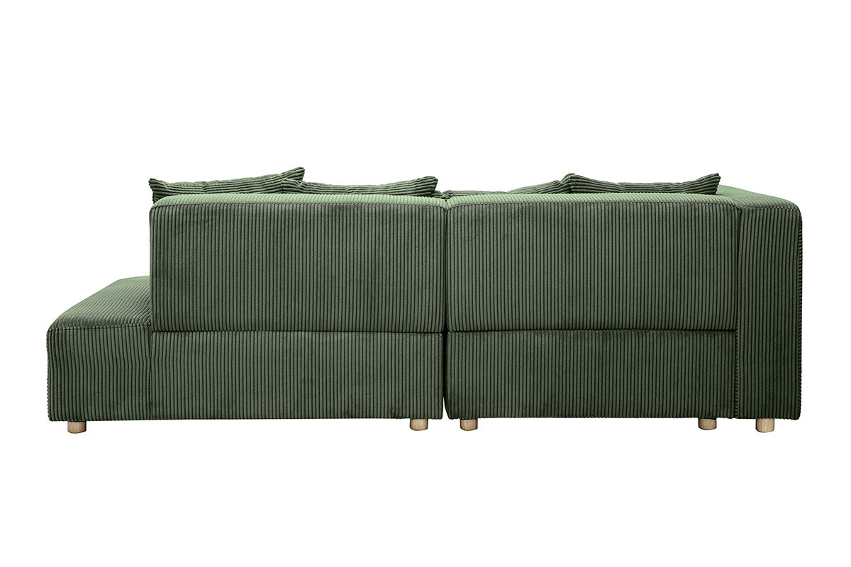 Canap d'angle gauche 3 places en tissu velours ctel vert kaki et bois clair HARLEM