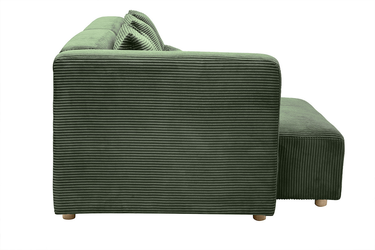 Canap d'angle gauche 3 places en tissu velours ctel vert kaki et bois clair HARLEM