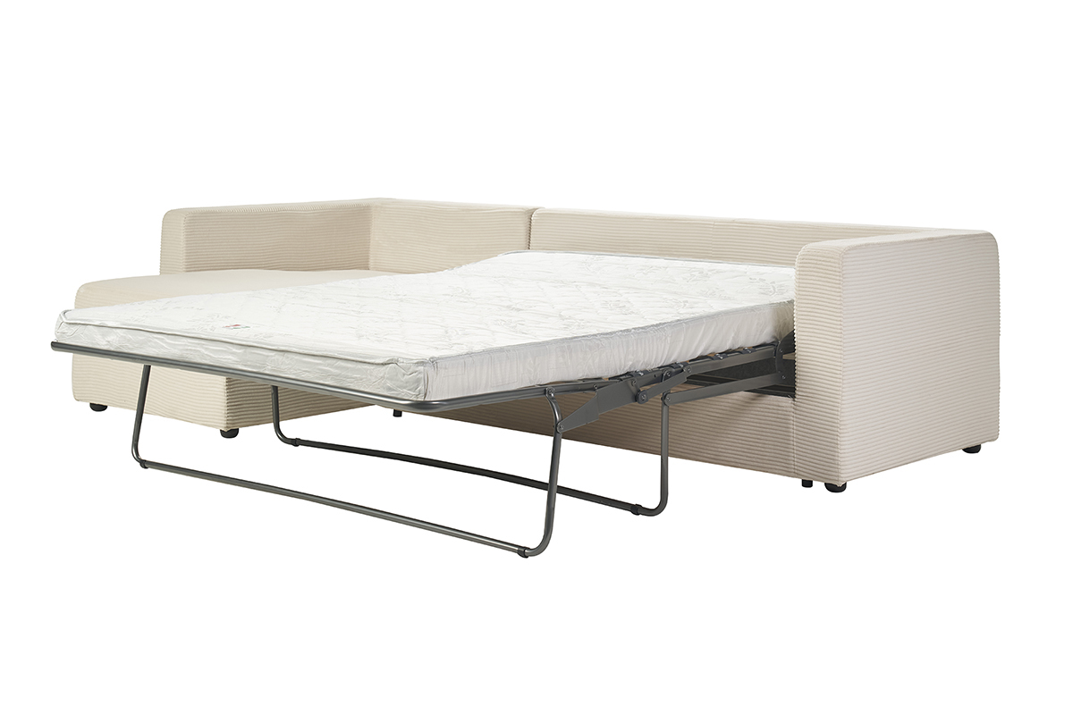 Canap d'angle gauche convertible 4 places en tissu velours ctel beige avec matelas 13 cm BACIO