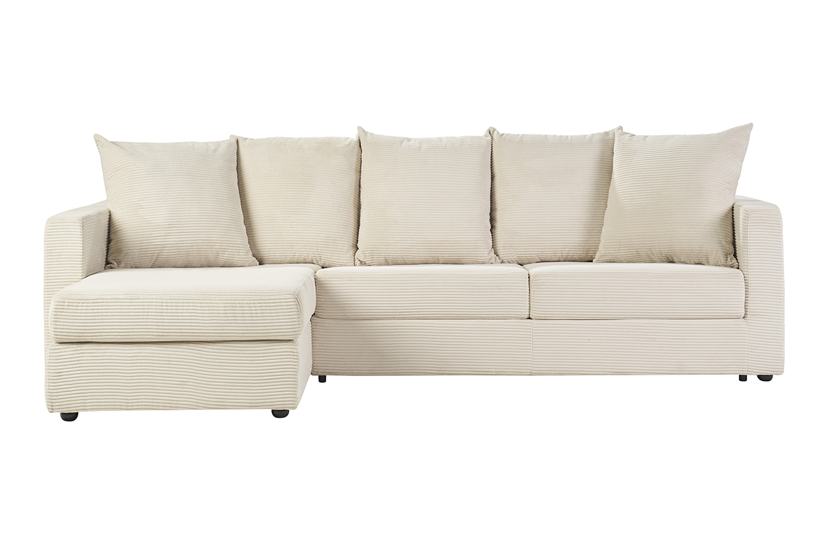 Canap d'angle gauche convertible 4 places en tissu velours ctel beige avec matelas 13 cm BACIO