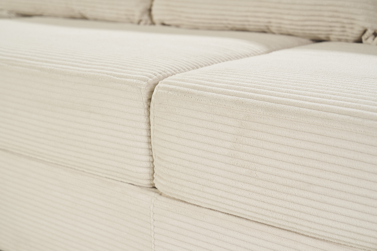 Canap d'angle gauche convertible 4 places en tissu velours ctel beige avec matelas 13 cm BACIO