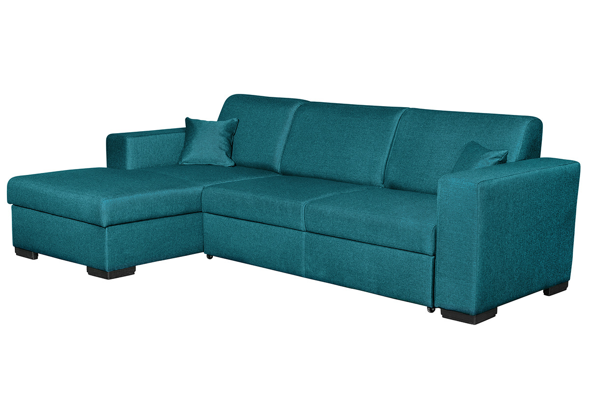 Canap� d'angle gauche convertible avec rangement bleu canard PERRY