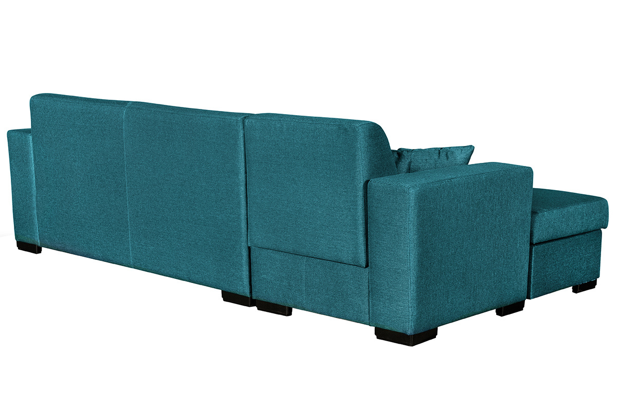 Canap� d'angle gauche convertible avec rangement bleu canard PERRY