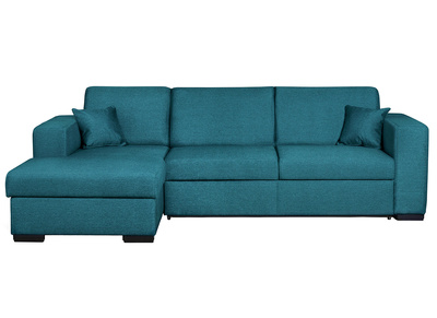 Canap&eacute; d'angle gauche convertible avec rangement bleu canard PERRY