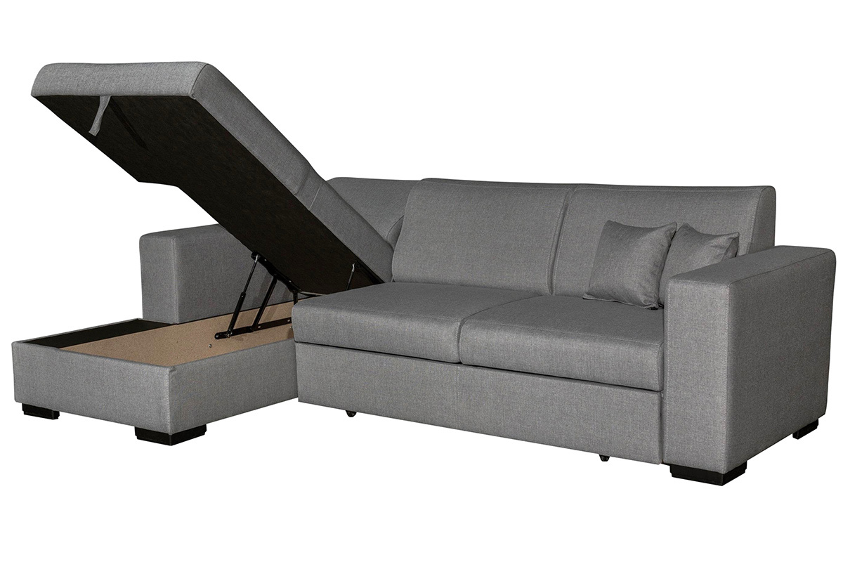 Canap� d'angle gauche convertible avec rangement gris PERRY