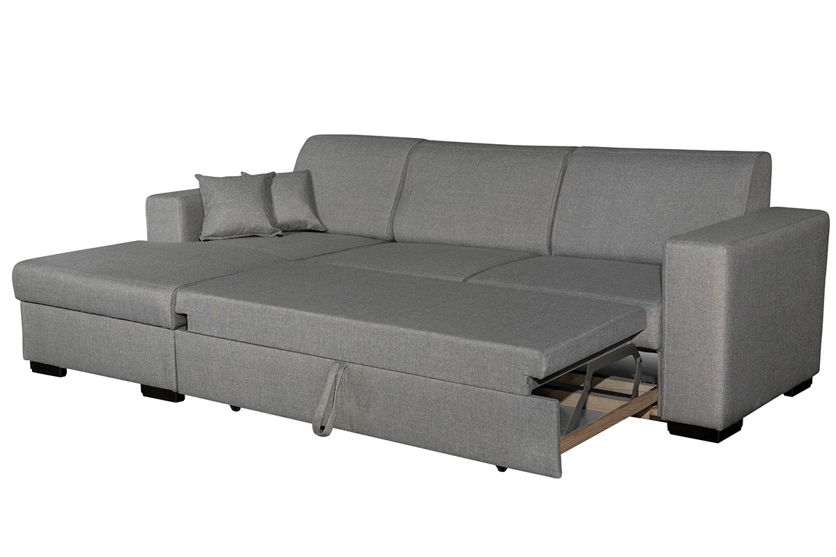 Canap� d'angle gauche convertible avec rangement gris PERRY