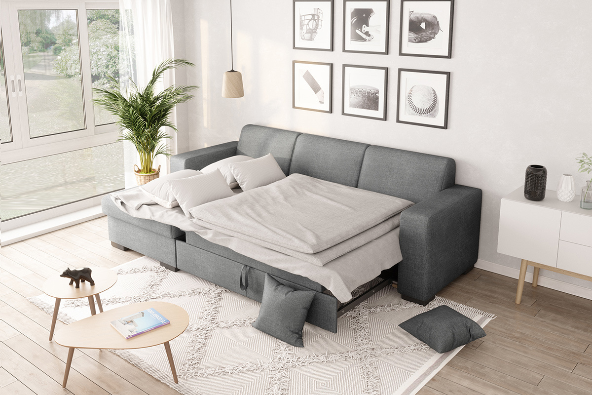 Canap� d'angle gauche convertible avec rangement gris PERRY