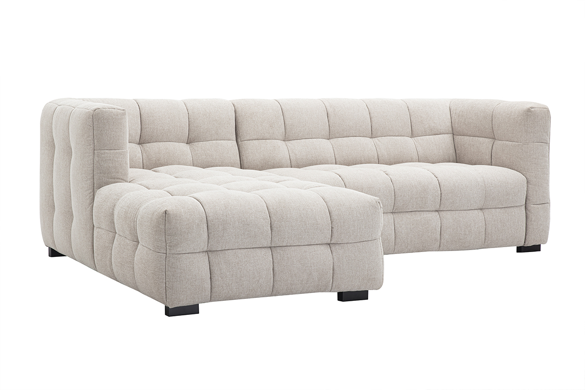 Canap d'angle gauche design 3 places en tissu effet velours textur beige CORTO