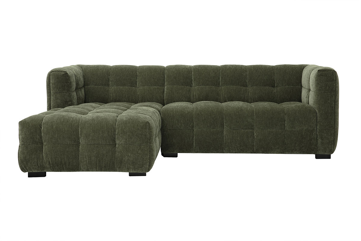 Canap d'angle gauche design 3 places en tissu effet velours vert kaki CORTO