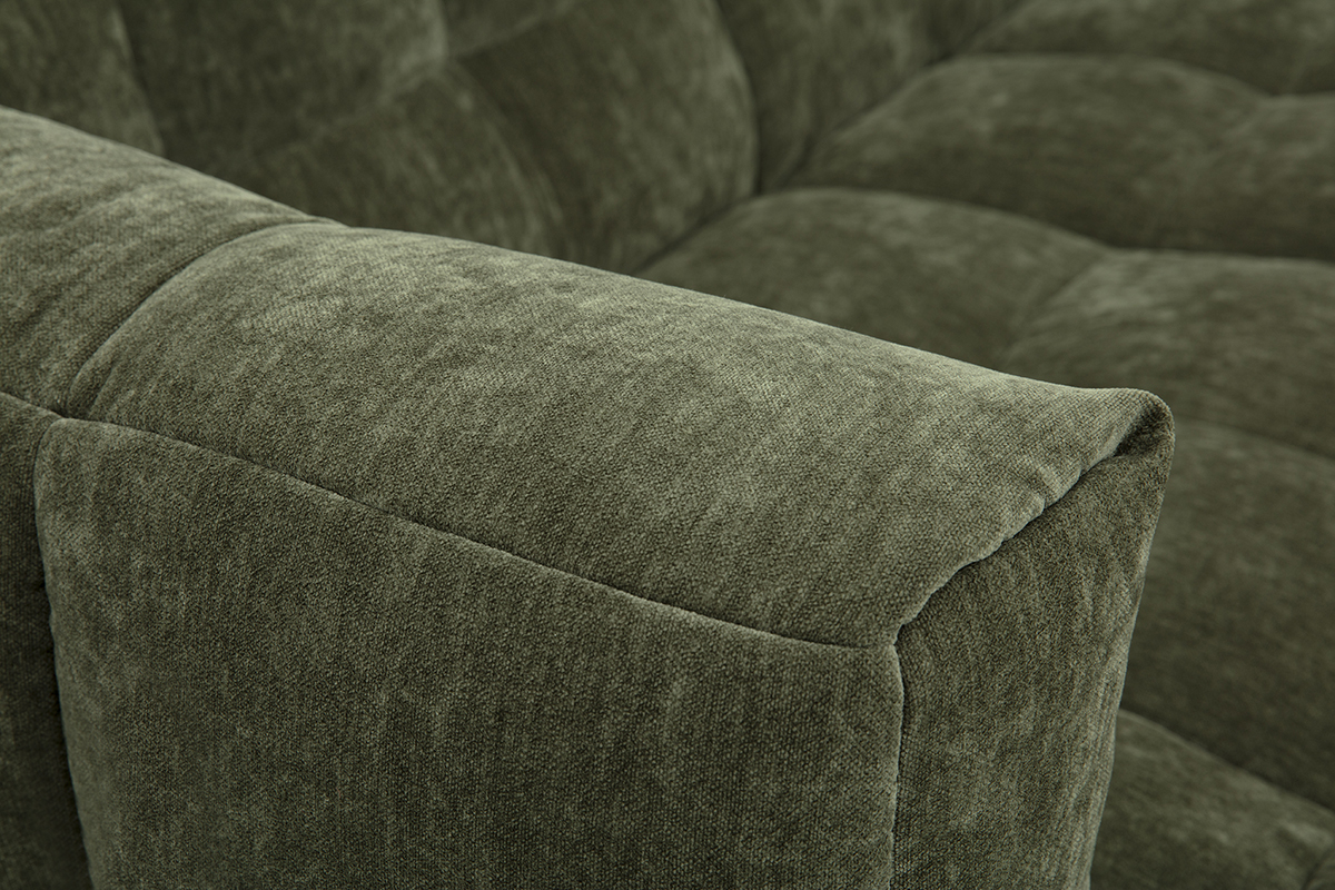 Canap d'angle gauche design 3 places en tissu effet velours vert kaki CORTO