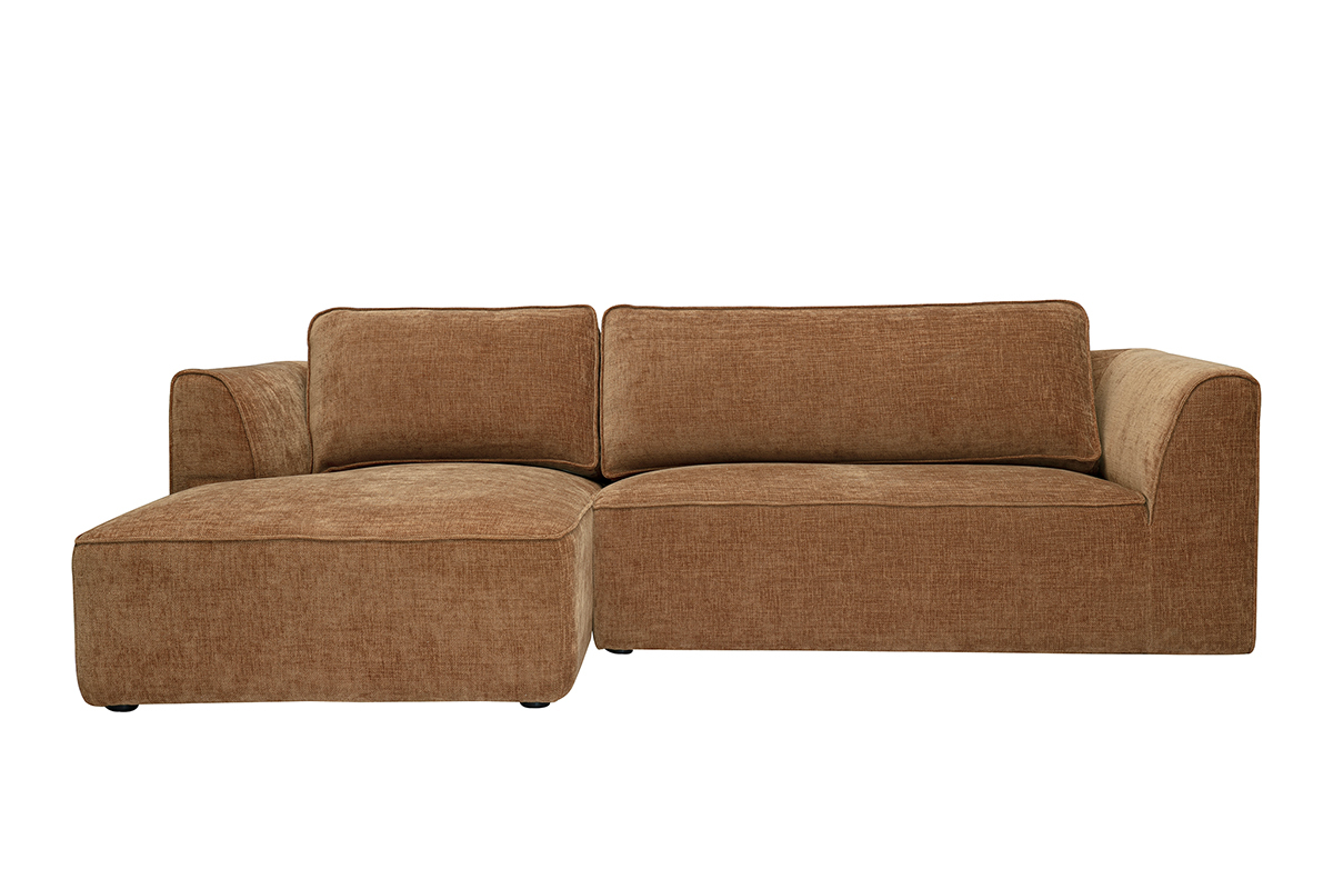 Canap� d'angle gauche design en tissu effet velours textur� terre br�l�e 3 places GRAMMY