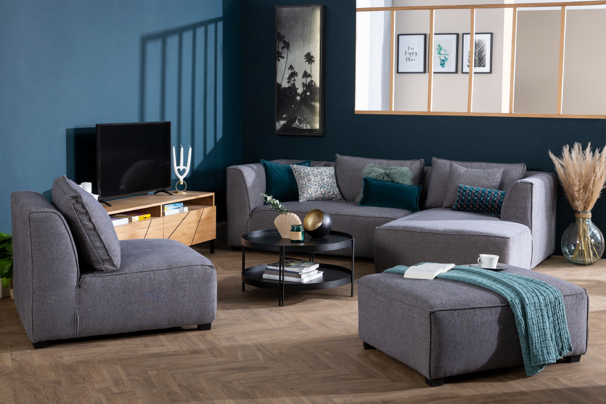 Canap� d'angle gauche modulable en tissu gris anthracite PLURIEL