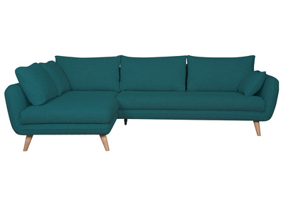 Canap&eacute; d'angle gauche scandinave 5 places bleu paon CREEP