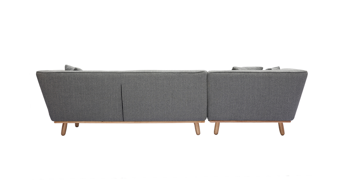 Canap d'angle gauche scandinave 5 places en tissu gris et bois clair STUART