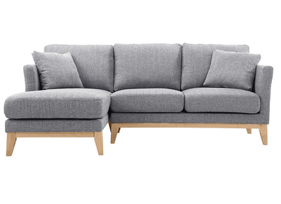 Canap&eacute; d'angle gauche scandinave en tissu gris clair d&eacute;houssable OSLO