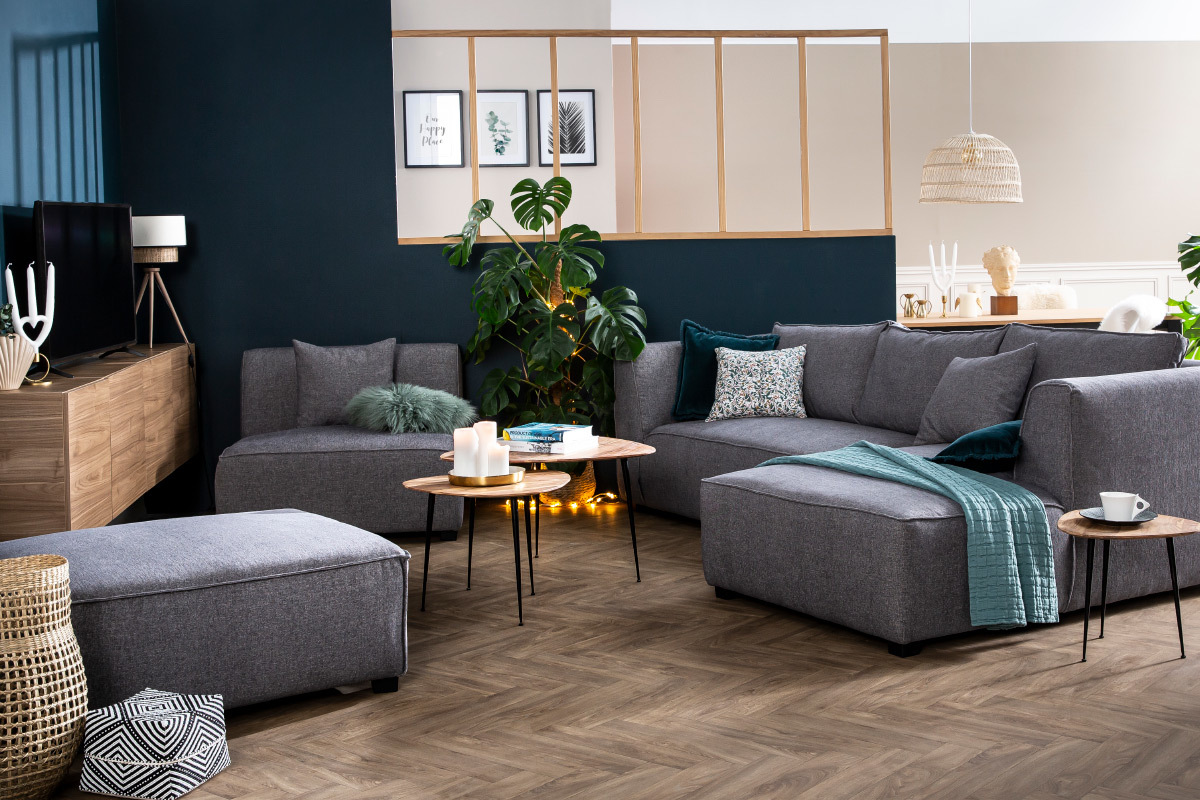 Canap� d'angle moderne modulable 4 �l�ments gris fonc� PLURIEL