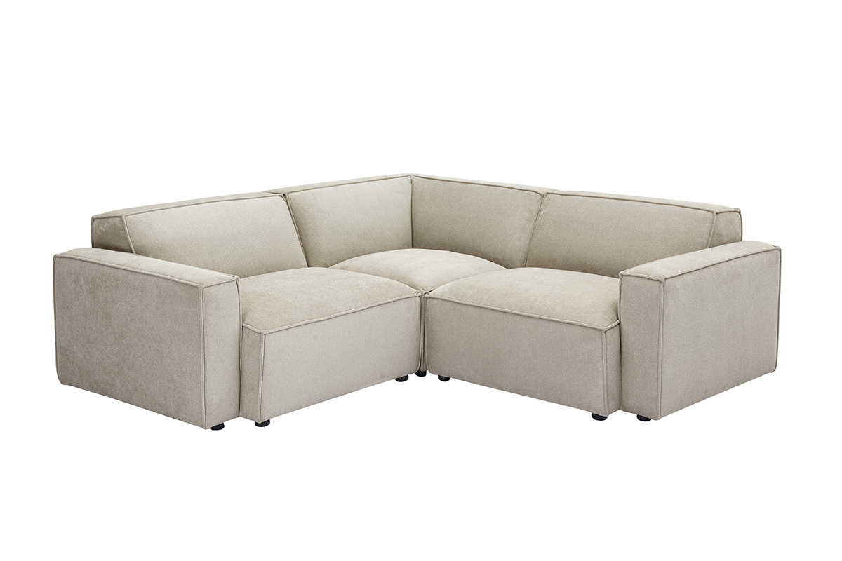 Canap d'angle modulable 3 places en tissu effet velours textur beige SPLIT