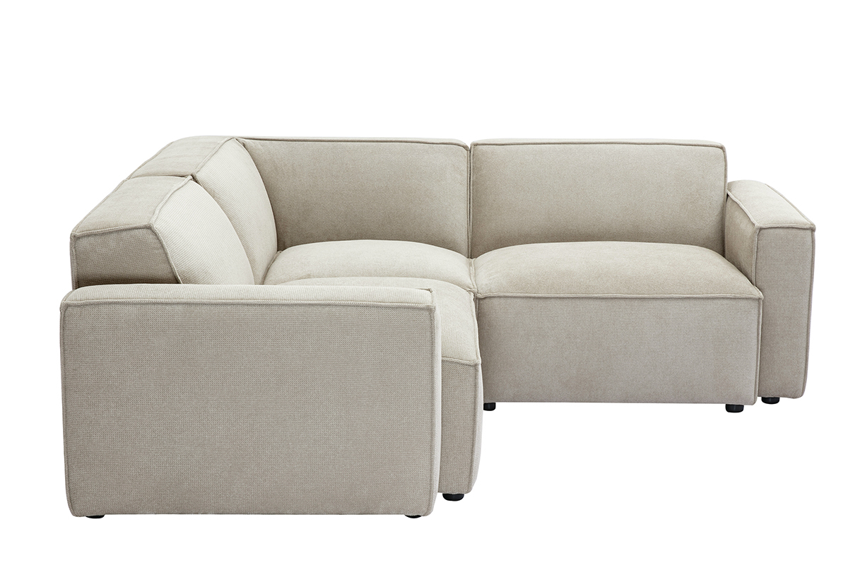Canap d'angle modulable 3 places en tissu effet velours textur beige SPLIT