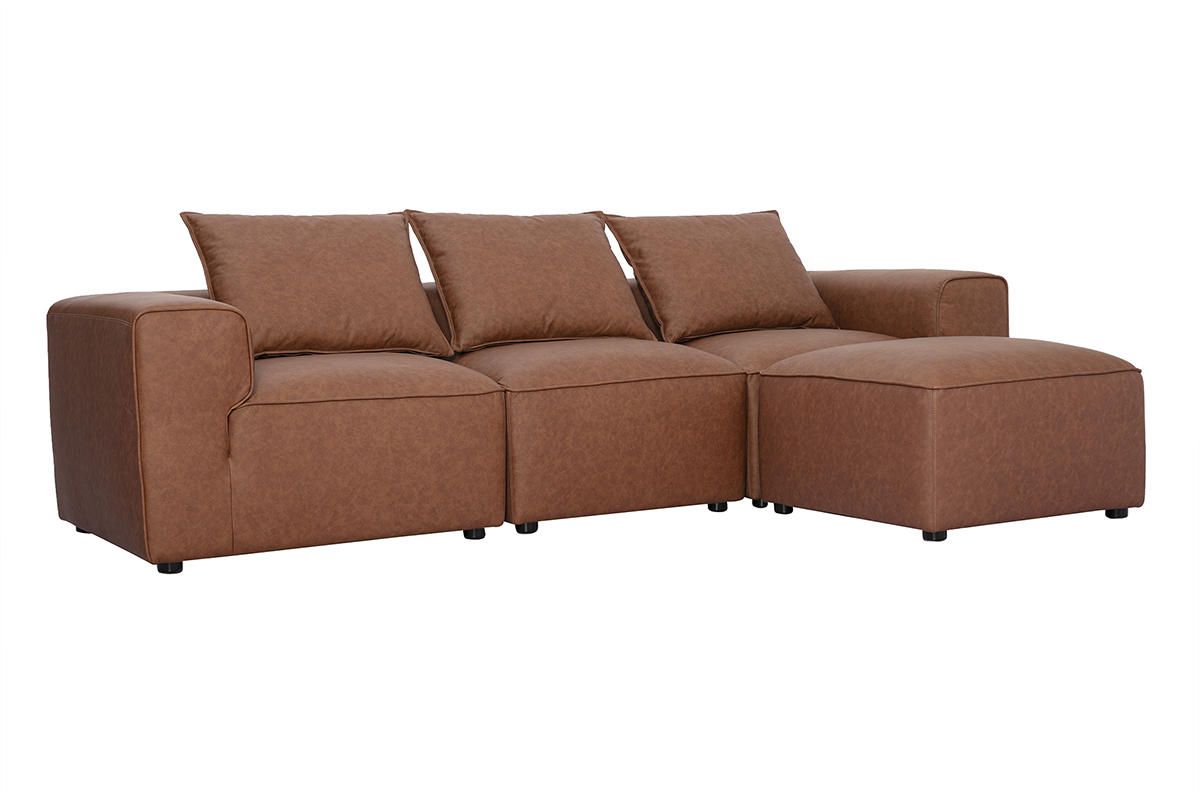 Canap� d'angle modulable 4 places en cuir marron FERGUS