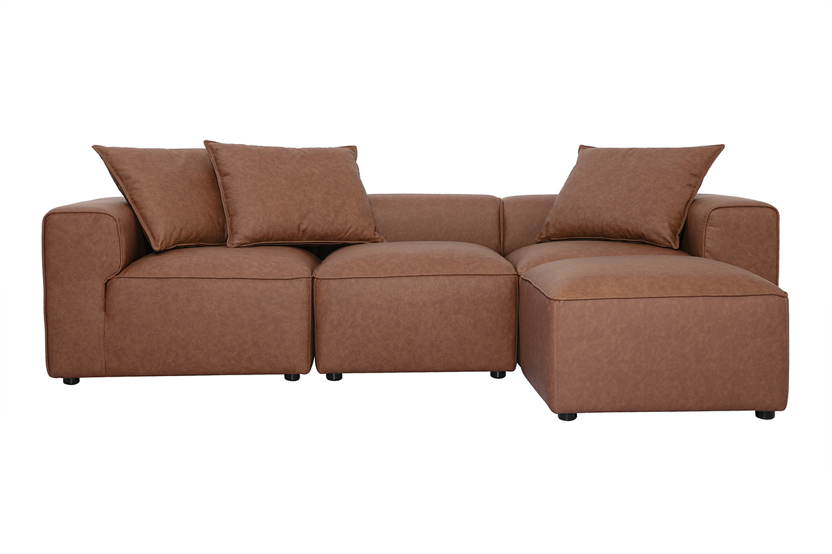 Canap� d'angle modulable 4 places en cuir marron FERGUS