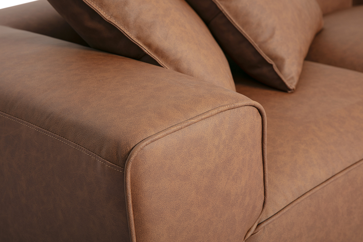 Canap� d'angle modulable 4 places en cuir marron FERGUS