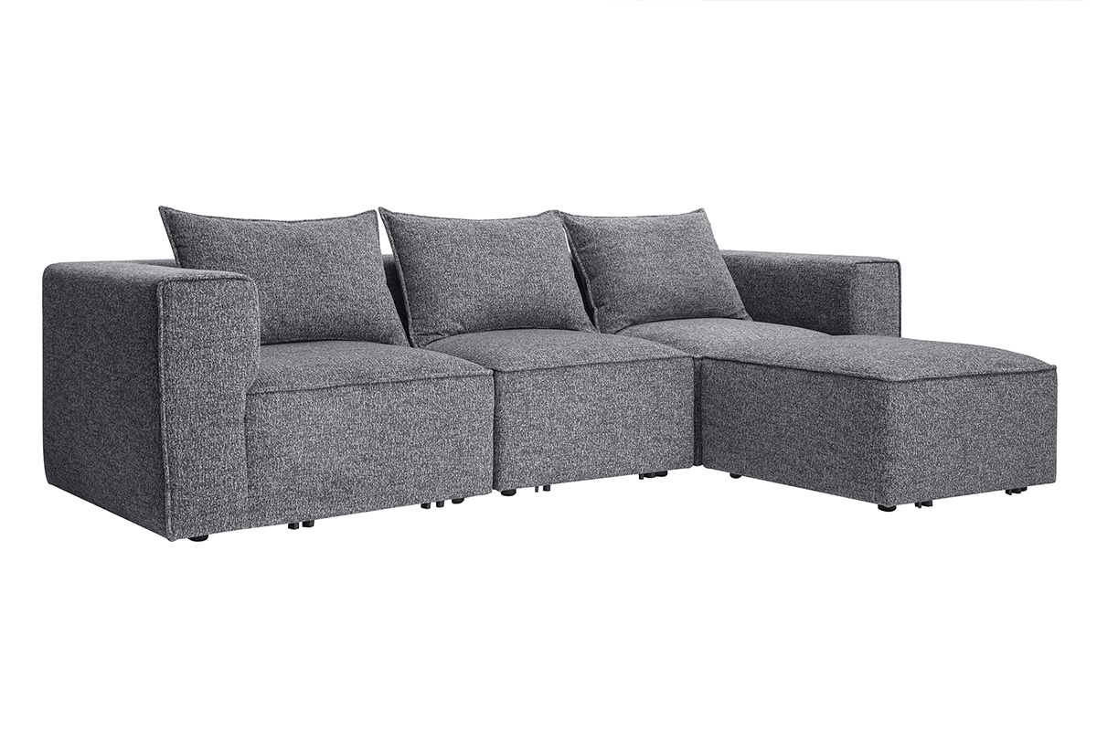 Canap d'angle modulable 4 places en tissu chin gris fonc KERRY