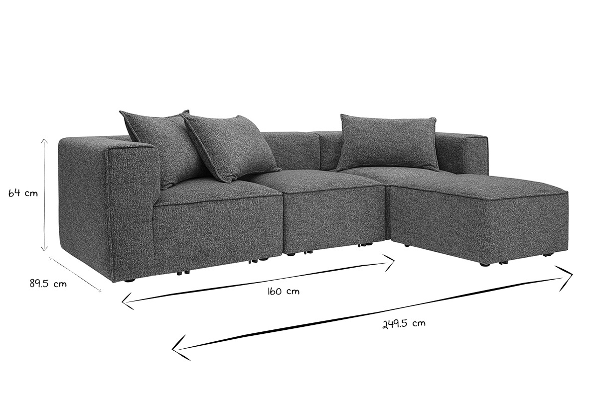 Canap d'angle modulable 4 places en tissu chin gris fonc KERRY