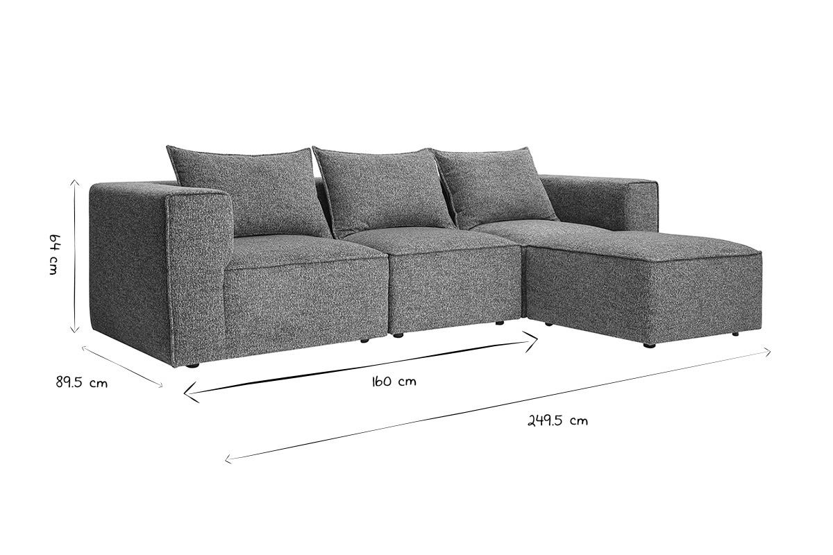 Canap d'angle modulable 4 places en tissu chin gris fonc KERRY