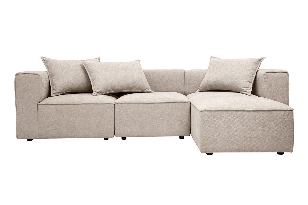 Canap� d'angle modulable 4 places en tissu effet velours textur� beige KERRY