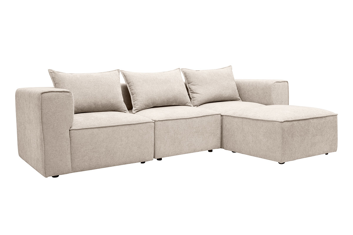 Canap� d'angle modulable 4 places en tissu effet velours textur� beige KERRY