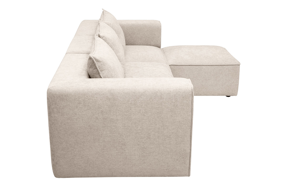 Canap� d'angle modulable 4 places en tissu effet velours textur� beige KERRY