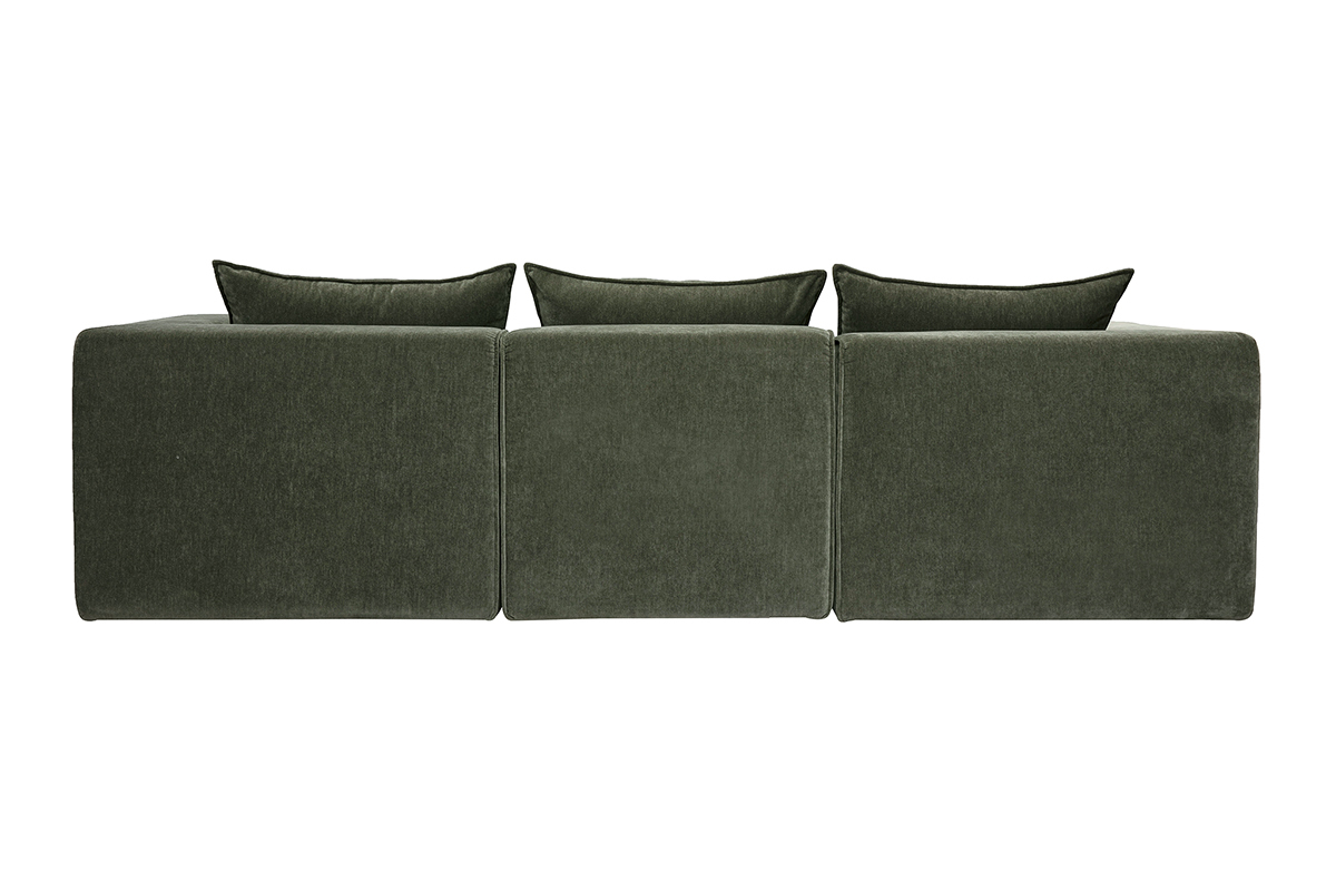 Canap� d'angle modulable 4 places en tissu effet velours vert kaki KERRY