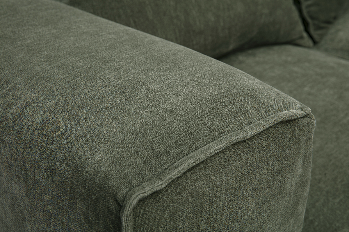 Canap� d'angle modulable 4 places en tissu effet velours vert kaki KERRY