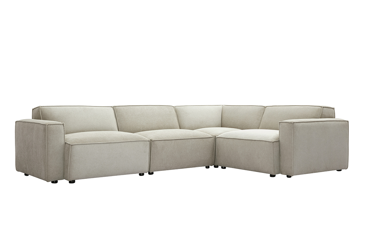 Canap d'angle modulable 5 places en tissu effet velours textur beige SPLIT