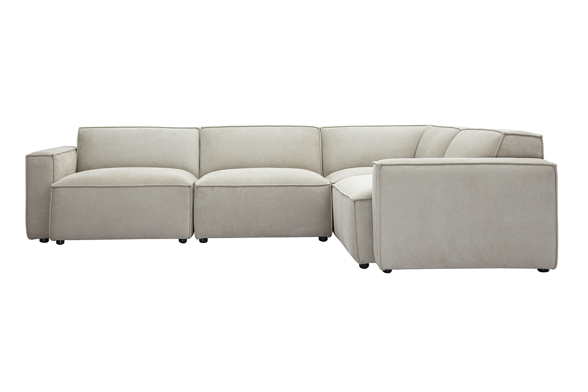 Canap d'angle modulable 5 places en tissu effet velours textur beige SPLIT