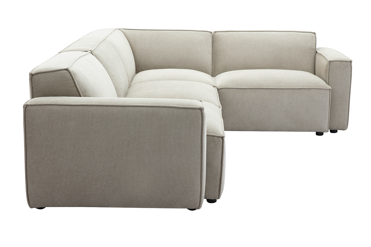Canap d'angle modulable 5 places en tissu effet velours textur beige SPLIT