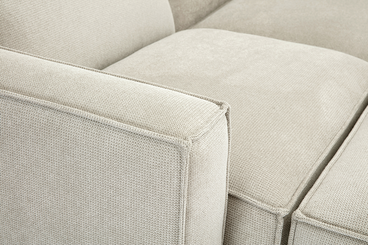 Canap d'angle modulable 5 places et pouf en tissu effet velours textur beige SPLIT