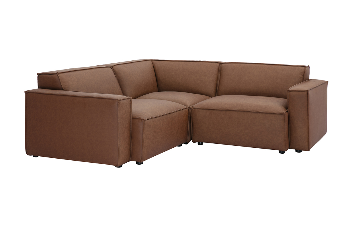 Canap d'angle modulable vintage 3 places en cuir marron SPLIT