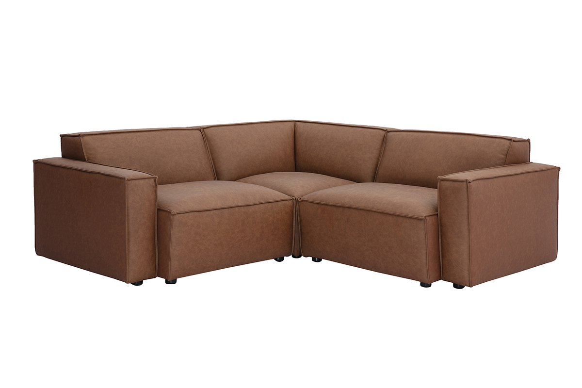 Canap d'angle modulable vintage 3 places en cuir marron SPLIT