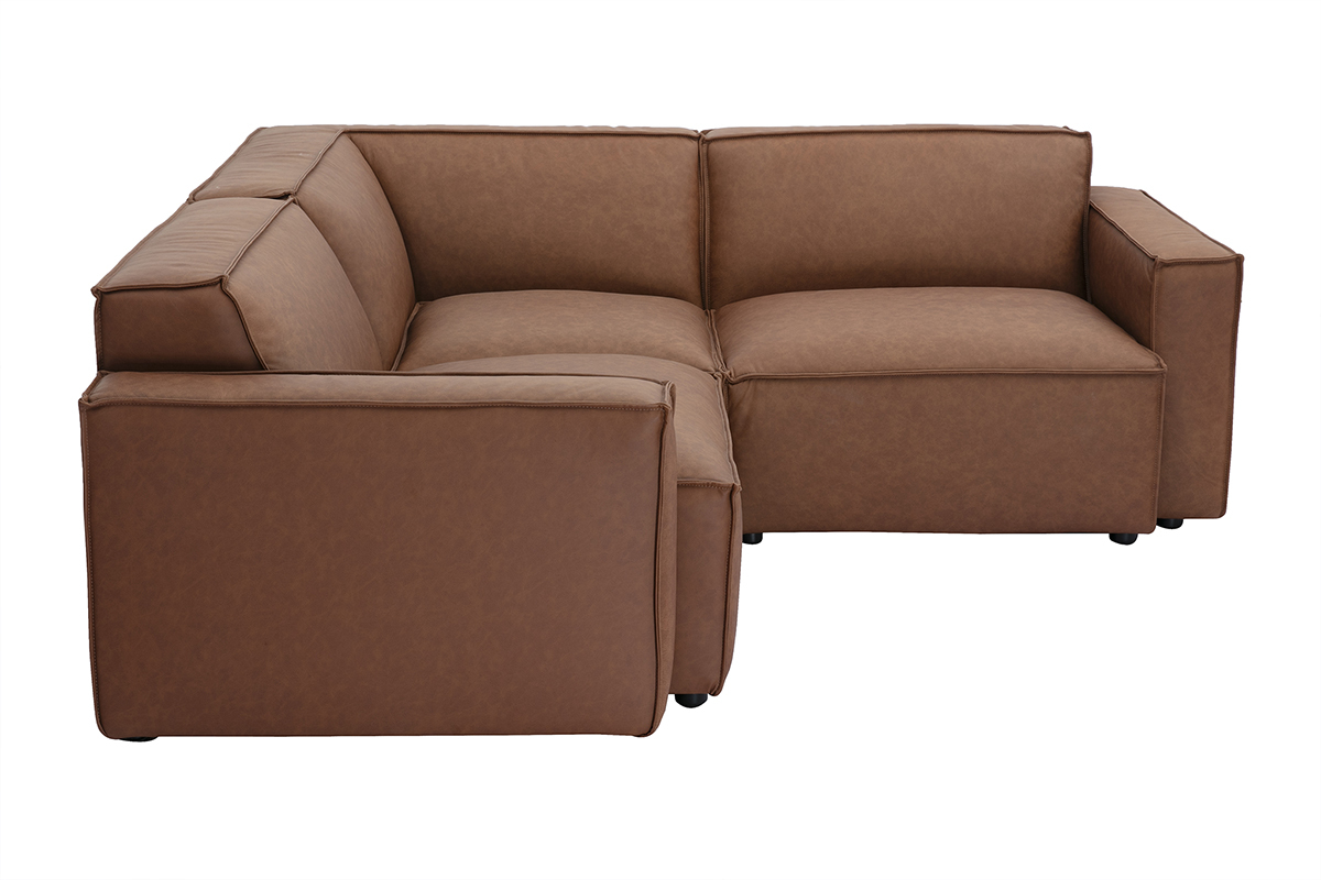 Canap d'angle modulable vintage 3 places en cuir marron SPLIT
