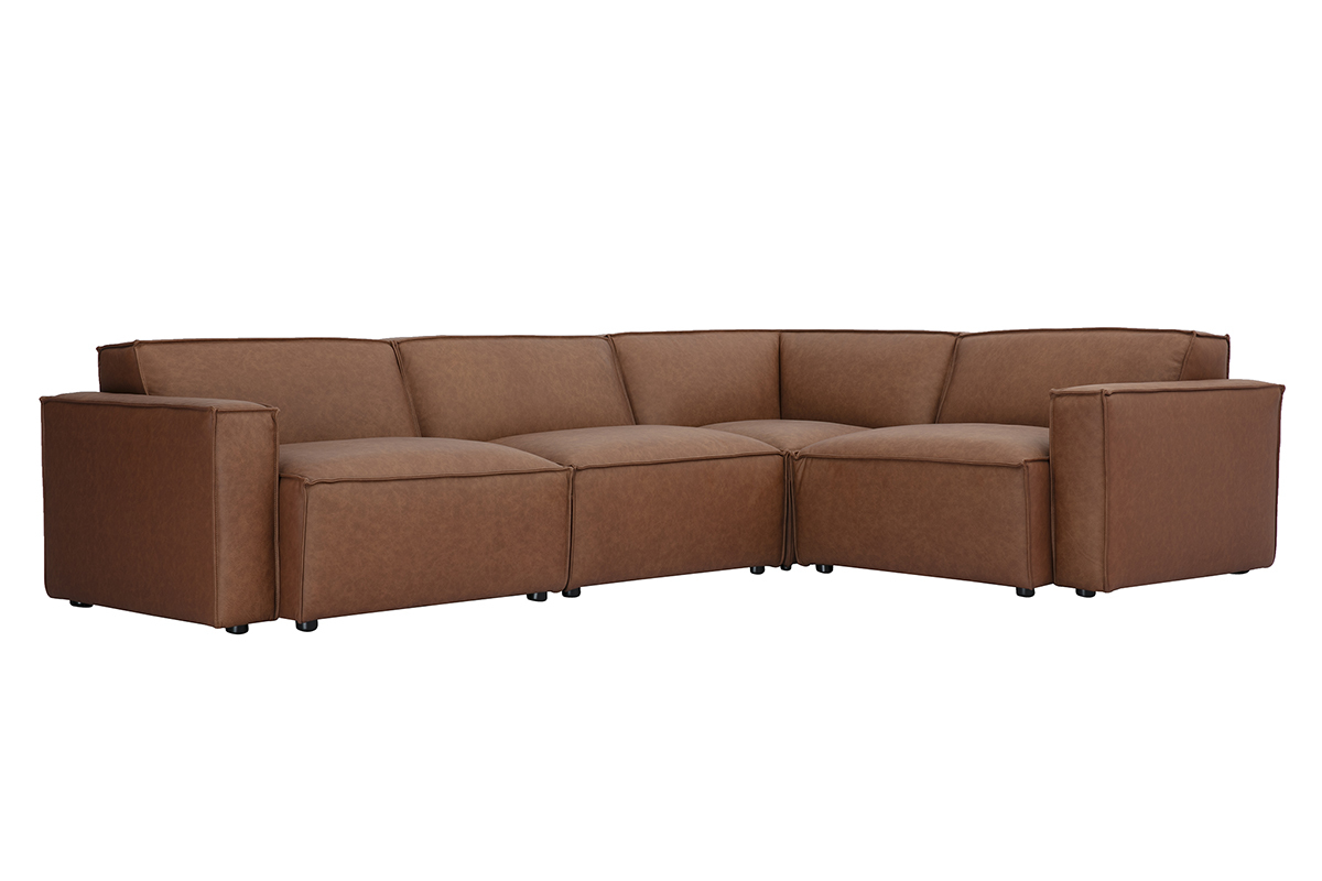 Canap d'angle modulable vintage 5 places en cuir marron SPLIT