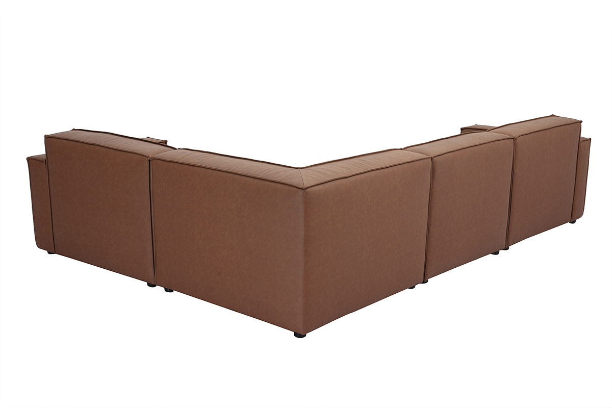 Canap d'angle modulable vintage 5 places en cuir marron SPLIT