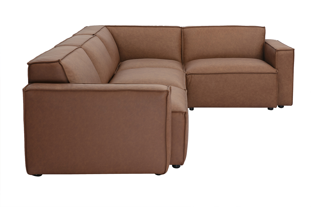 Canap d'angle modulable vintage 5 places en cuir marron SPLIT