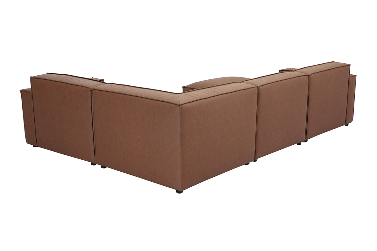 Canap d'angle modulable vintage 5 places et pouf en cuir marron SPLIT