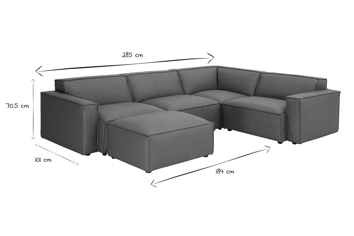 Canap d'angle modulable vintage 5 places et pouf en cuir marron SPLIT