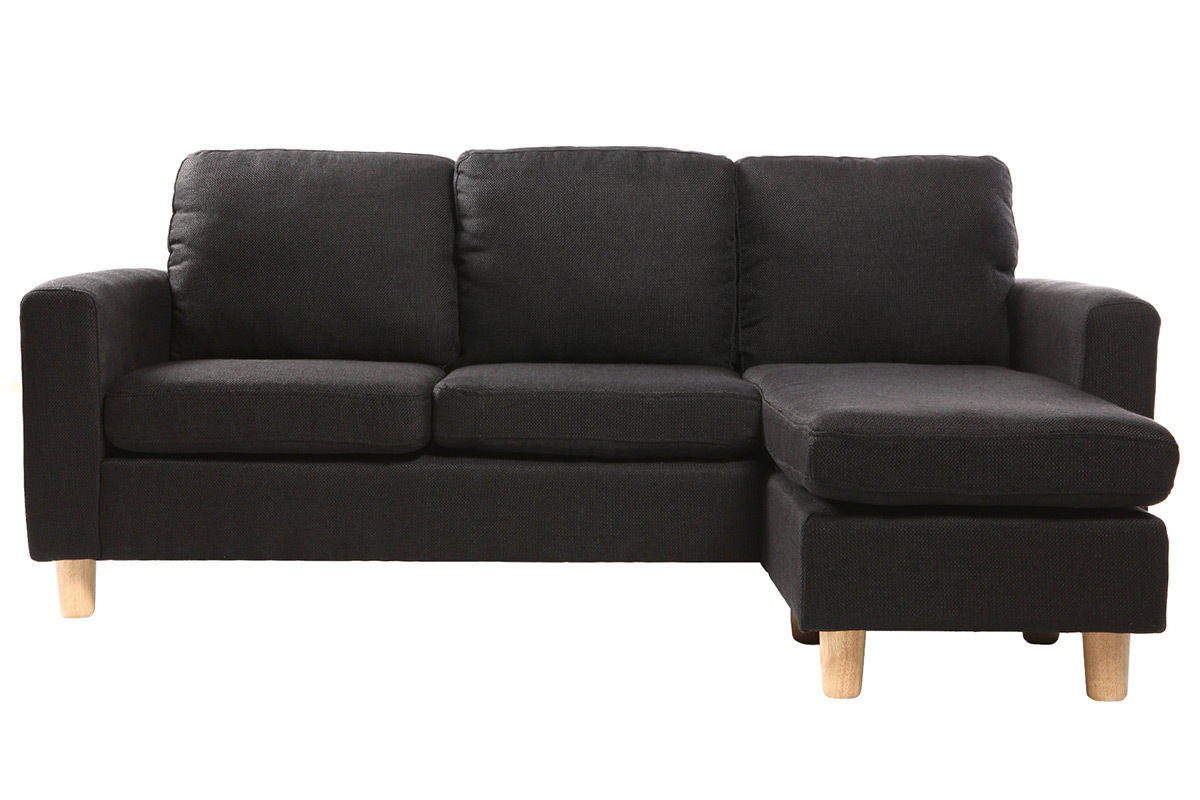 Canap� d'angle r�versible design noir pieds bois ALAMO