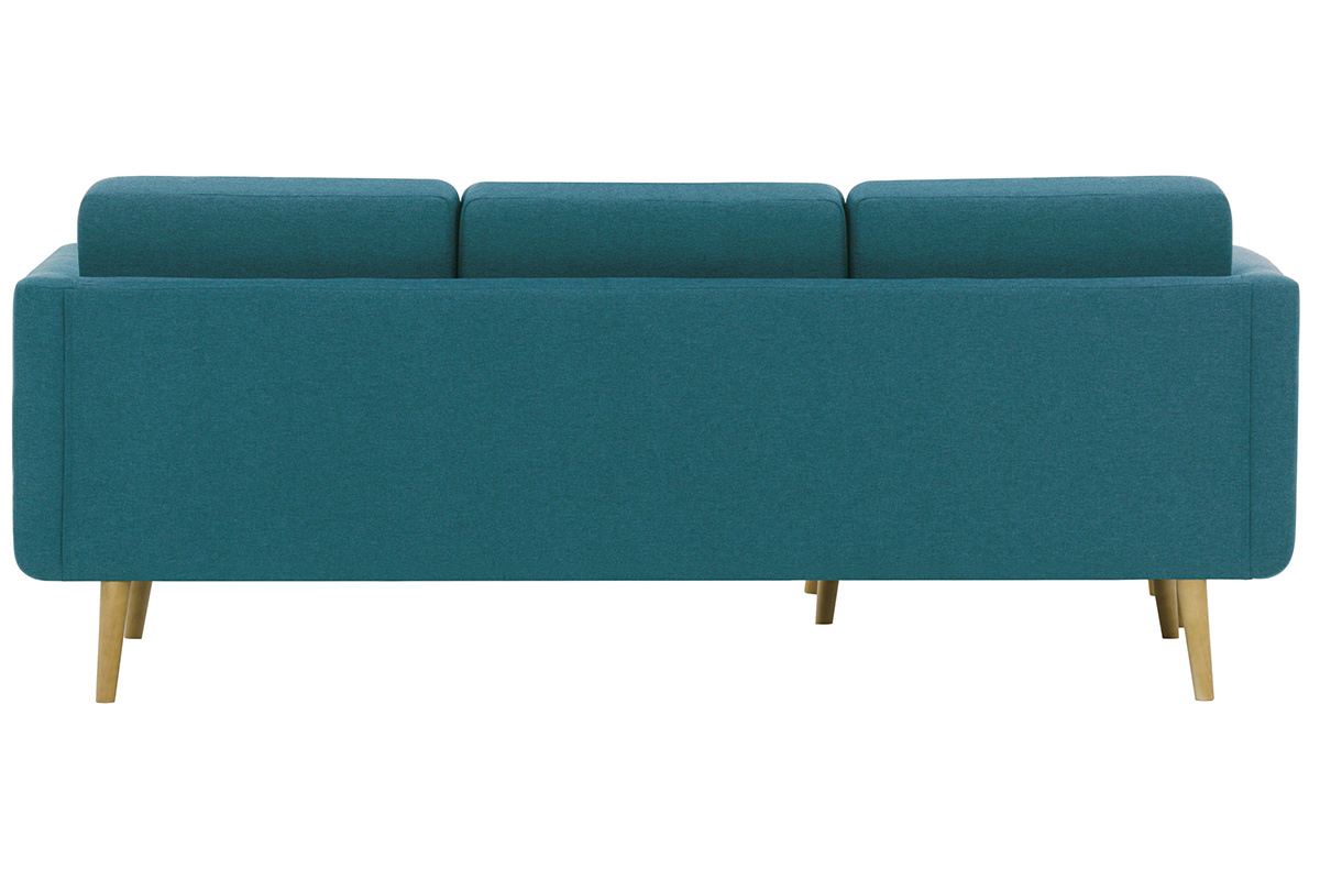 Canap� d'angle r�versible scandinave en tissu bleu canard et bois ELFE
