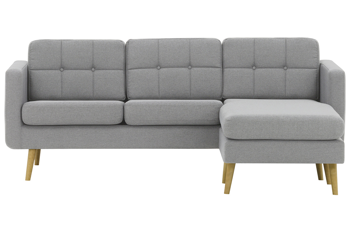 Canap� d'angle r�versible scandinave en tissu gris clair et bois ELFE